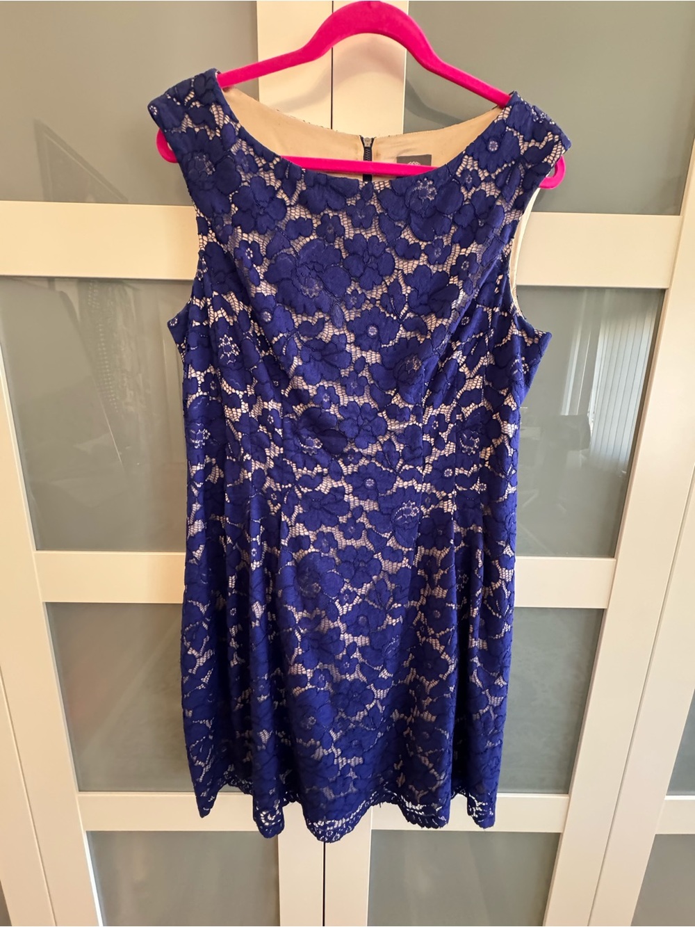 Women's Blue Lace Sleeveless Fit & Flare Dress